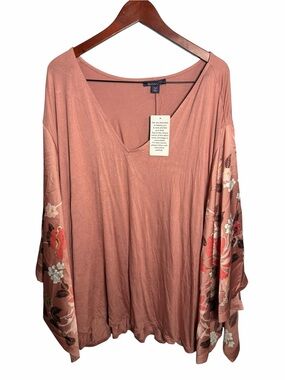 Roaman's Dusty Rose Floral Dolman V-Neck Blouse